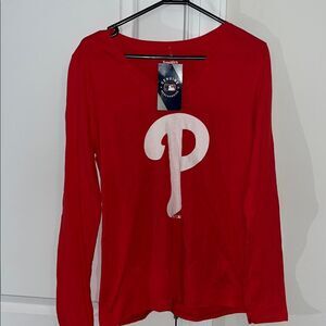 New w/Tag Red Big P Logo Philadelphia Phillies Baseball LS Sexy V-Neck T Shirt S